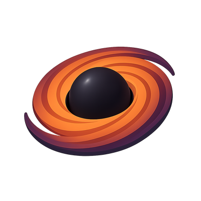 Stylish 3D Icon of a Black Sphere Surrounded by Vibrant Swirls