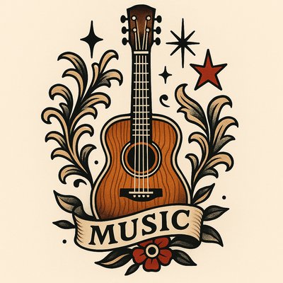 Artistic Illustration of a Guitar with Floral Elements