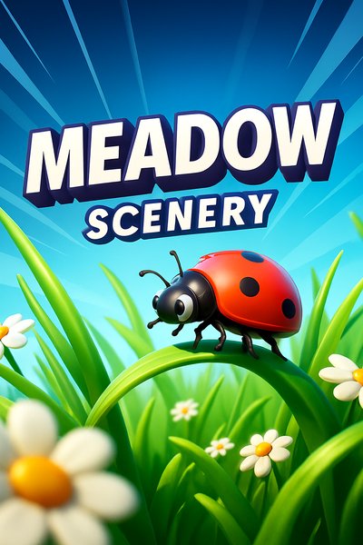 Vibrant Meadow Scene with Ladybug and Flowers