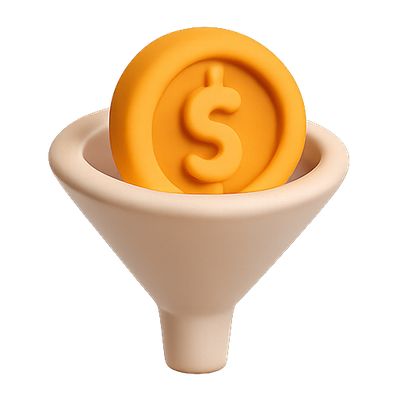 Conceptual Funnel with Currency Symbol for Financial Themes