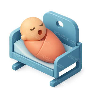 3D Isometric Icon of a Sleeping Baby in a Cradle