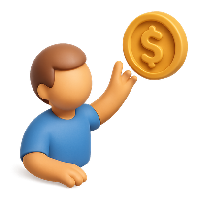 3D Coin Reach Icon with Person and Dollar Sign