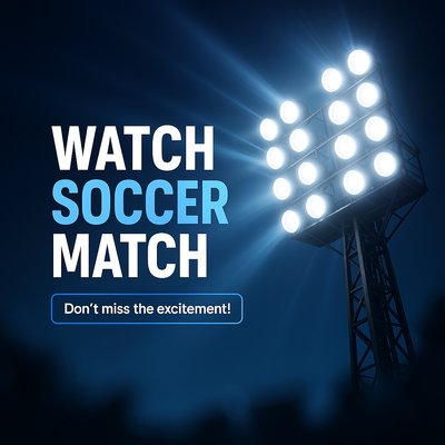 Exciting Soccer Match Announcement with Bright Lights
