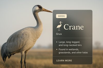 Elegant Crane Illustration with Informative Overlay