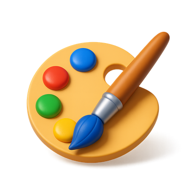Colorful 3D Paint Palette Icon with Brush