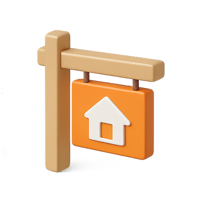 3D House Icon on a For Sale Sign Representation