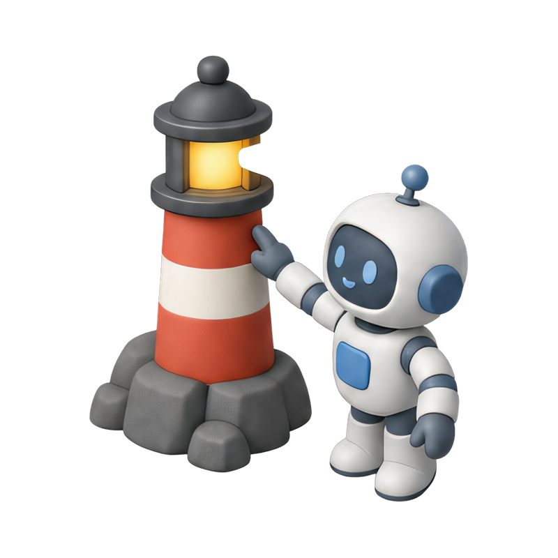 robot lighting a lighthouse