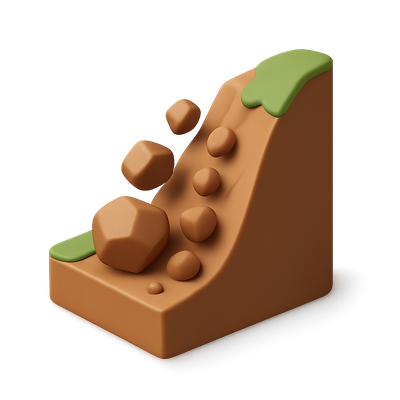 3D Icon of a Landslide with Rocks and Vegetation