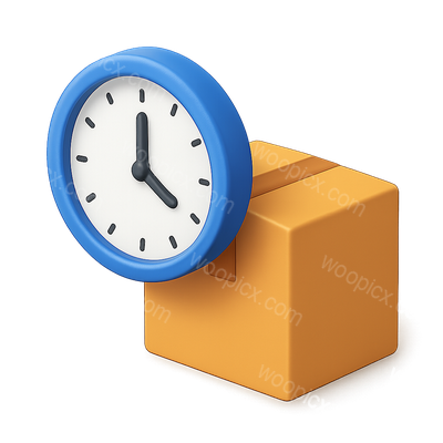 3D Clock Icon Next to a Package with Isometric View