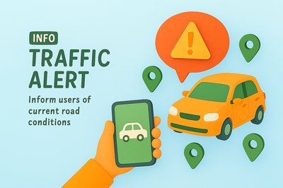 3D Illustration of Traffic Alert Concept with Smartphone and Car
