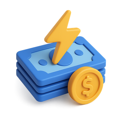 3D Flash-Loan Icon with Money and Lightning