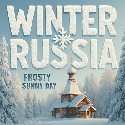 Winter Landscape Scene with Traditional Russian Architecture