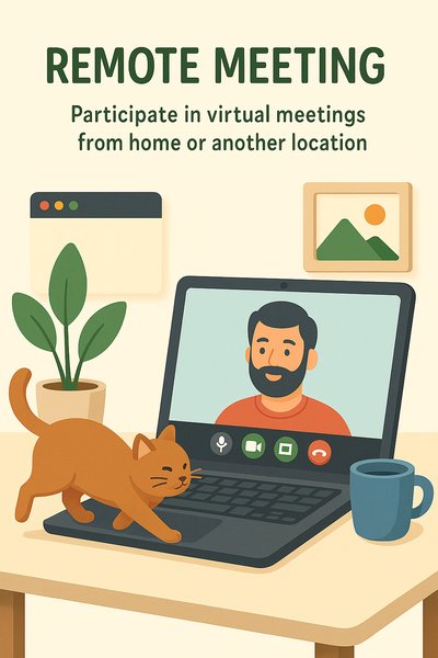 Illustrative Graphic of Remote Meeting Concept with Cat and Laptop