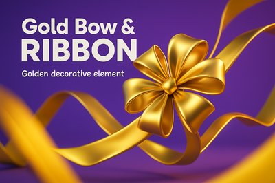Dynamic 3D Gold Bow and Ribbon Illustration