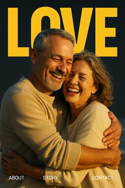 Joyful Embrace of a Middle-Aged Couple on the Beach