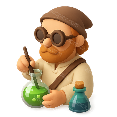 3D Alchemist Icon with Potion Maker in Isometric View