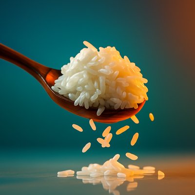 Dynamic Composition of White Rice in Realistic Style