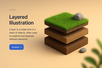 Detailed 3D Layered Illustration with Text Elements