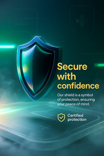 Neon Shield Advertisement Design with Layered Composition