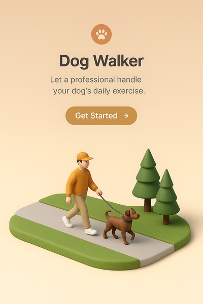 3D Scene of a Dog Walker in a Simple Design