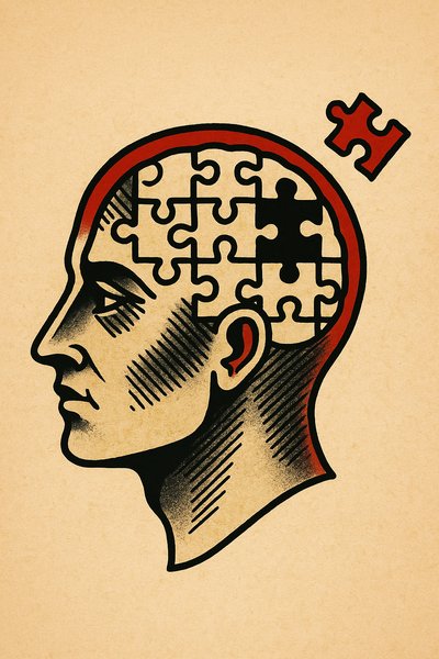 Tattoo Design of Puzzle Brain Silhouette on Beige Background