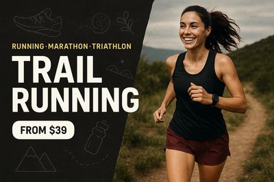 Dynamic Trail Running Advertisement Featuring Energetic Woman