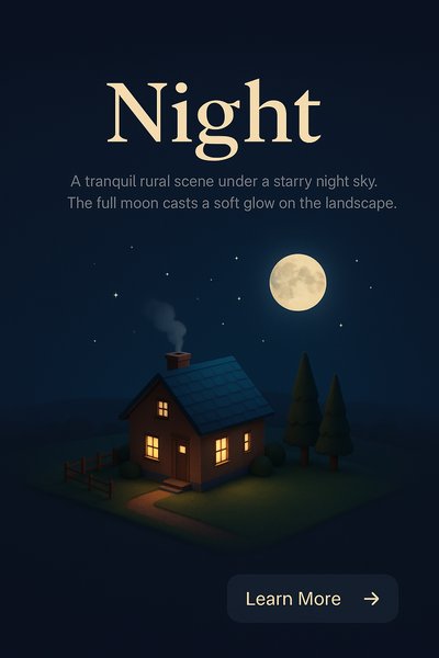 Tranquil Night Scene with Starry Sky and Glowing Moon