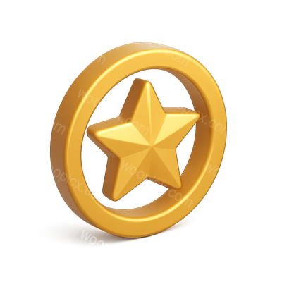 3D Golden Star Icon Inside Circle with Isometric View