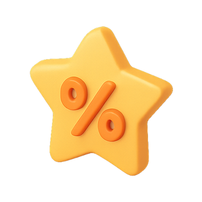 3D Orange Star with Percentage Symbol for Promotions