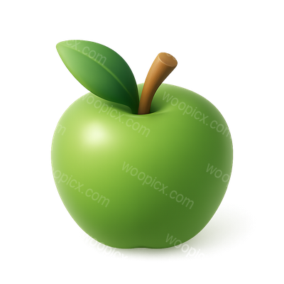 Shiny Green Apple with Leaf on a Soft Background