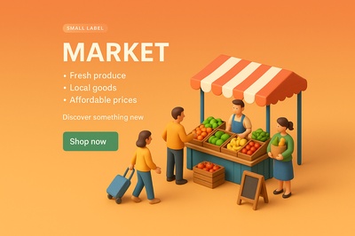 Miniature Market Scene with 3D Characters and Vibrant Colors