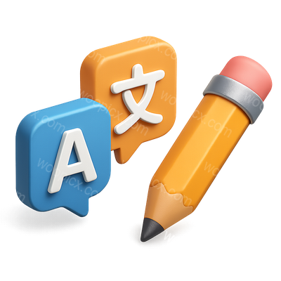 3D Language Translation Icon with Pencil and Speech Bubbles