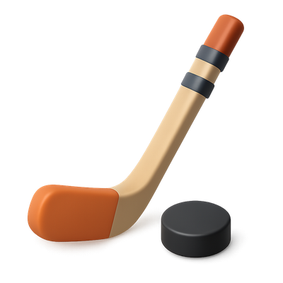 Stylish 3D Hockey Stick and Puck Icon