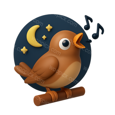 Charming Nightingale 3D Icon with Musical Notes