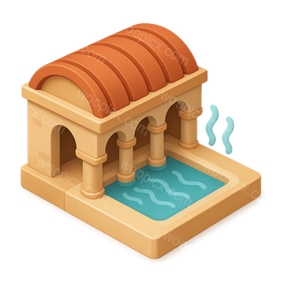 Stylized 3D Roman Bath Icon with Water Feature