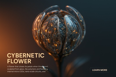 Hyperrealistic Cybernetic Flower with Glowing Inner Mechanics