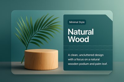 Minimal Natural Wood Podium with Palm Leaf in Sunlight