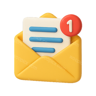 3D Email Notification Icon with Message Indicator