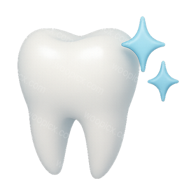 3D Cartoon Tooth Icon with Sparkles