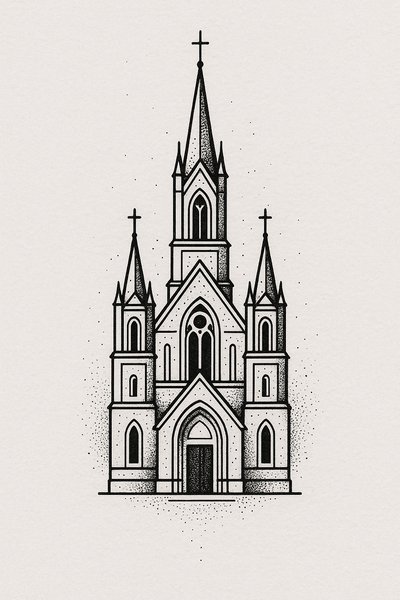 Detailed Illustration of a Gothic Church Structure