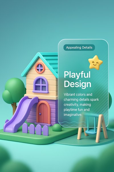 Colorful 3D Villa Landscape with Playful Design Elements