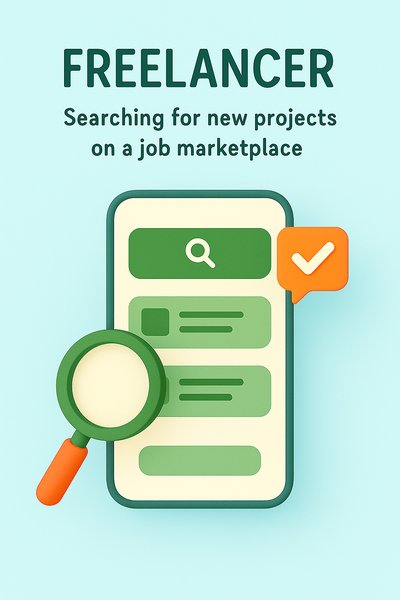 Illustration of Freelancer Searching for Jobs on Mobile App