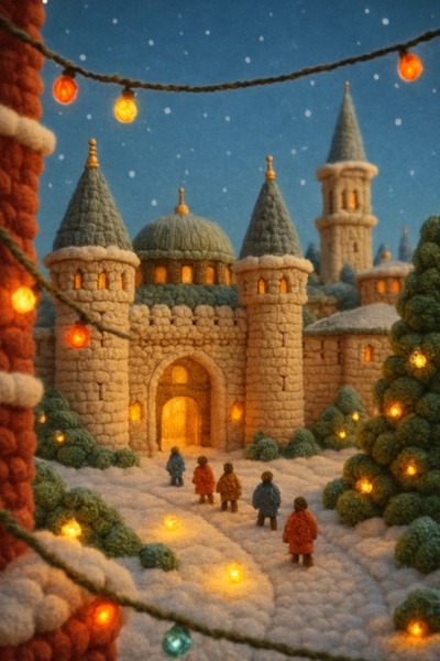 Whimsical Woolen Topkapi Palace Scene with Holiday Lights