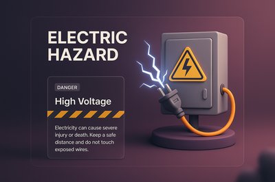 3D Illustration of Electric Hazard Warning with High Voltage Sign