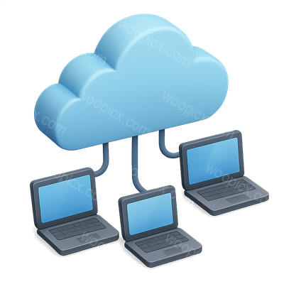 3D Cloud Network Icon with Connected Computers