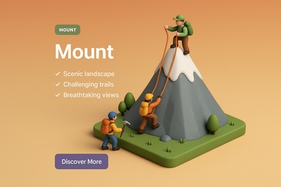 Miniature Mountain Scene with Climbers in 3D Style