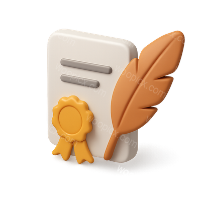 3D Icon of Certificate and Feather with Isometric Design