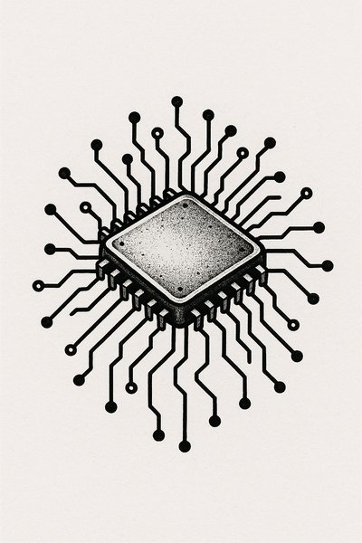 Stylized Microchip Illustration with Circuit Lines