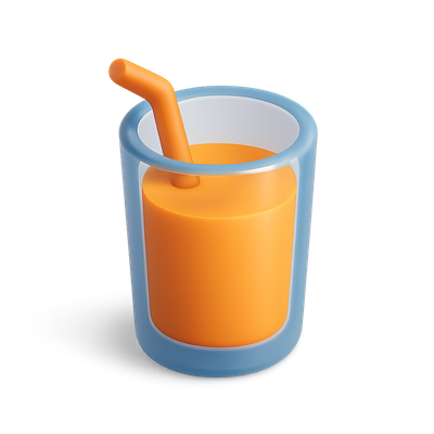 Colorful 3D Juice Icon with Straw in Isometric View