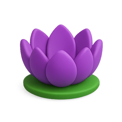 Stylized Purple Lotus Flower Icon on Green Base
